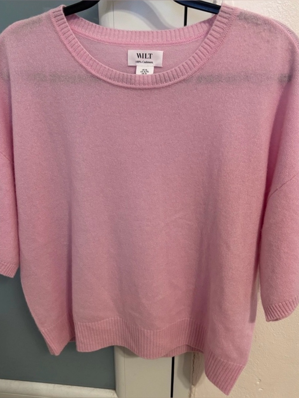 WILT Light Pink Cashmere Crew Neck Short Sleeve Sweater NWT